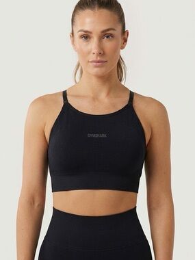 Gymshark Women Seamless High-Neck Sports Bra S Black Activewear Workout Comfort